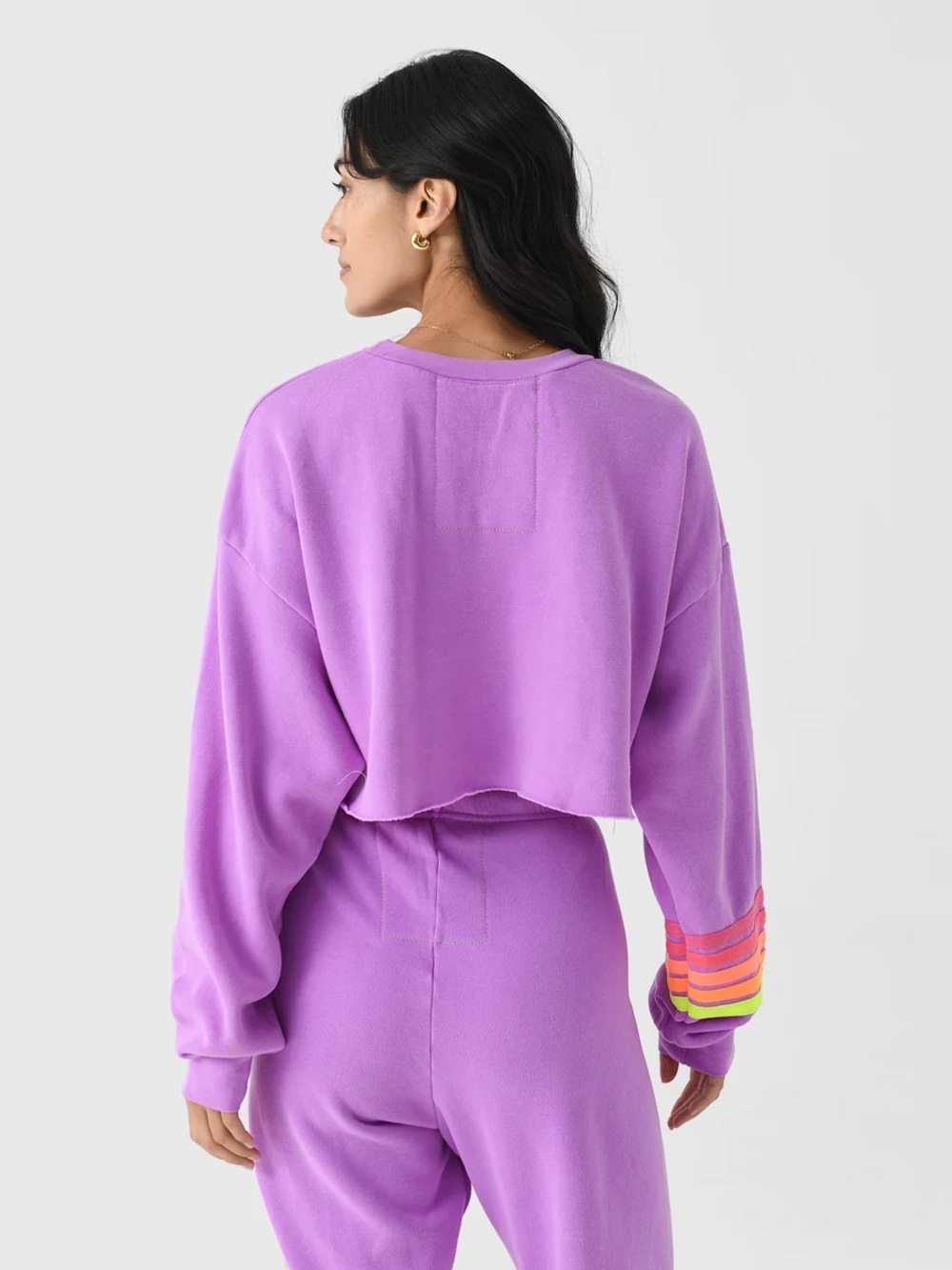 Aviator Nation Rugby Stitch Cropped Crewneck Sweatshirt Neon Purple Large - Picture 3 of 12
